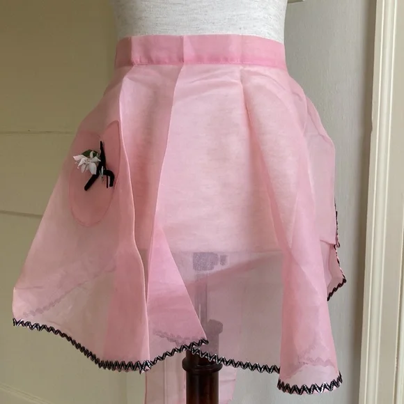 Vintage 50s Pink Flower Hostess Cocktail Tea Apron - Picture 2 of 6